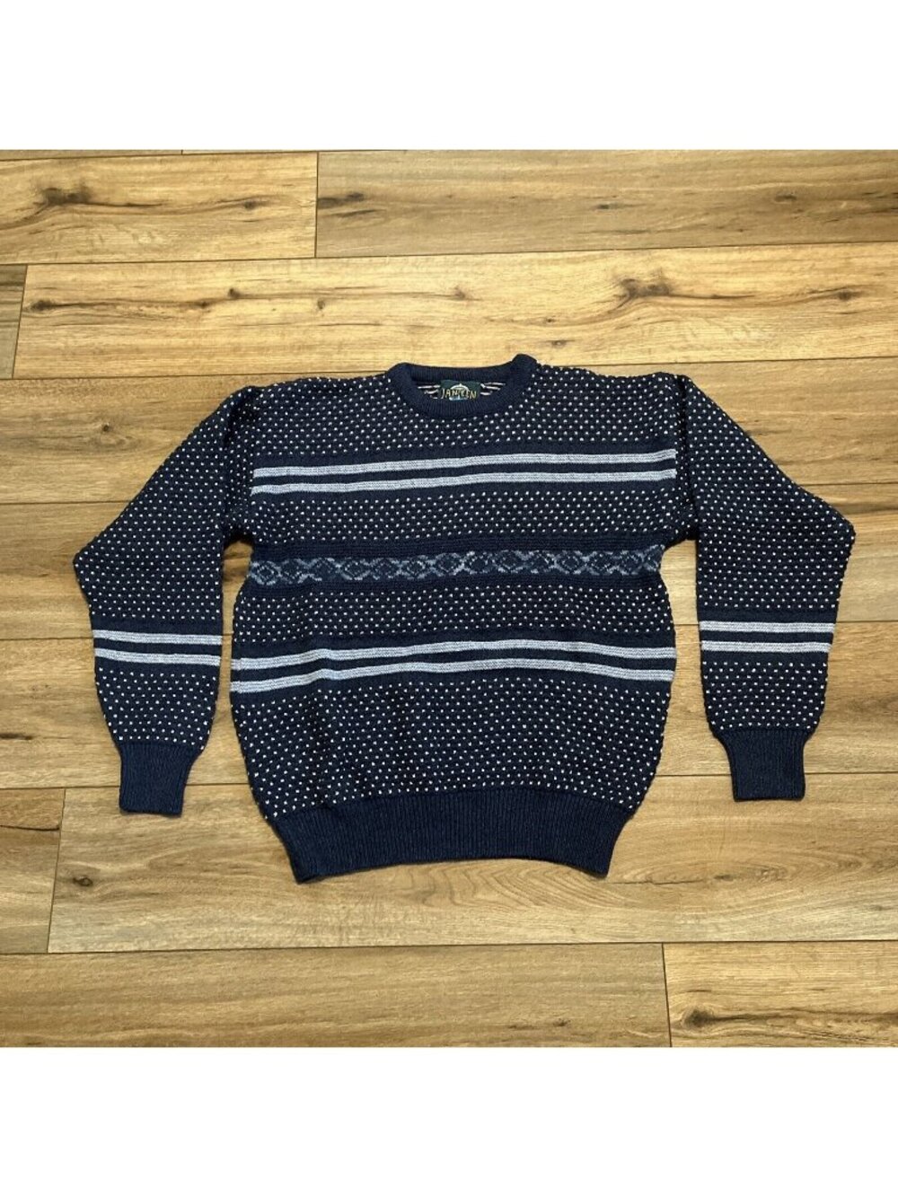 Men's VTG Jantzen Knit Sweater SZ LARGE Blue USA Made Retro Grandpa
